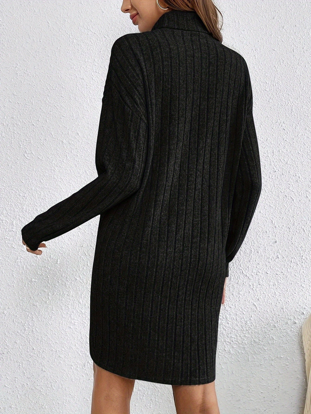 Ribbed Turtleneck Sweater Dress in Knit Fabric for Casual Fall Outfits
