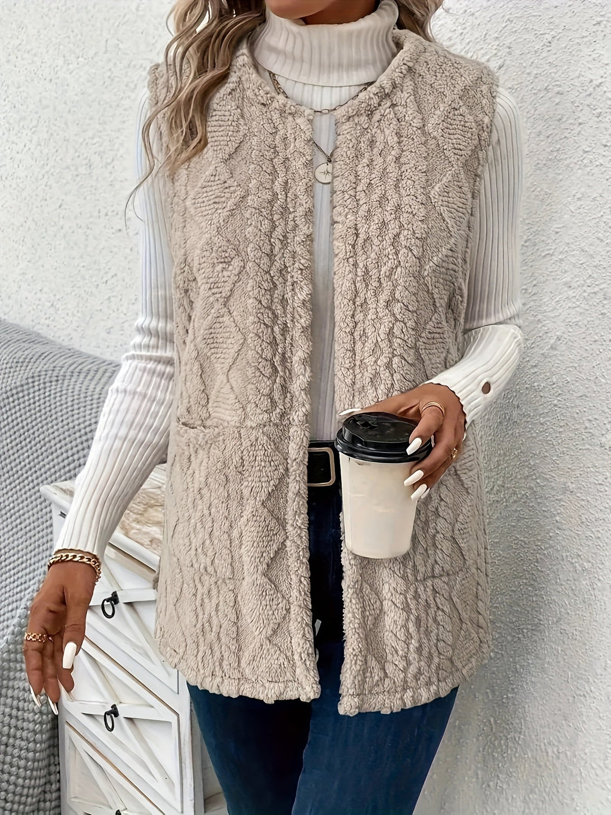 Cozy Textured Sleeveless Vest for Women - Casual Layering Piece