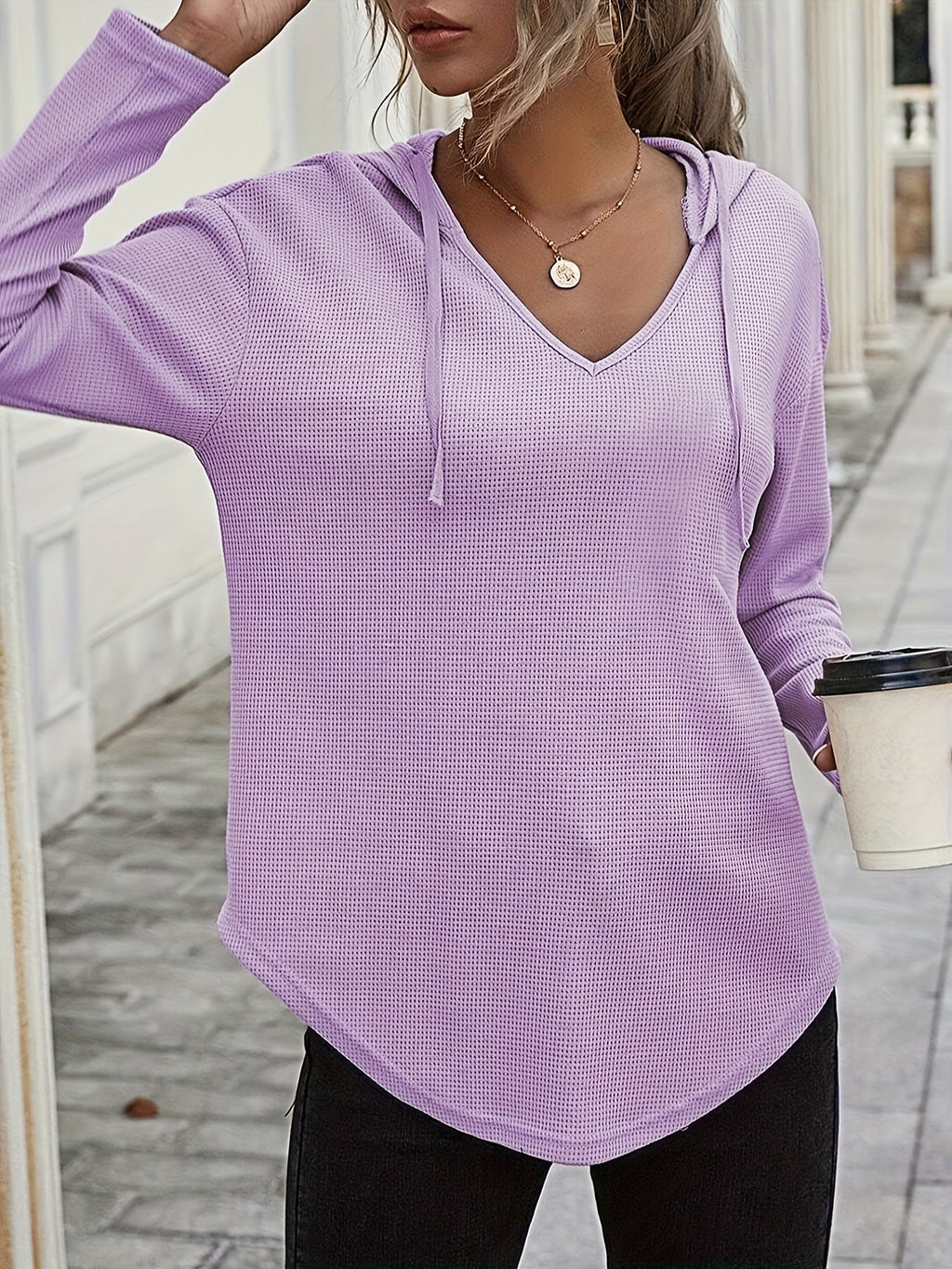 V-Neck Relaxed Hoodie for Women | Soft Cotton Blend Casualwear