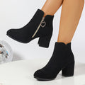 Elegant Block-Heel Ankle Boots in Faux Leather for Casual or Dressy Wear