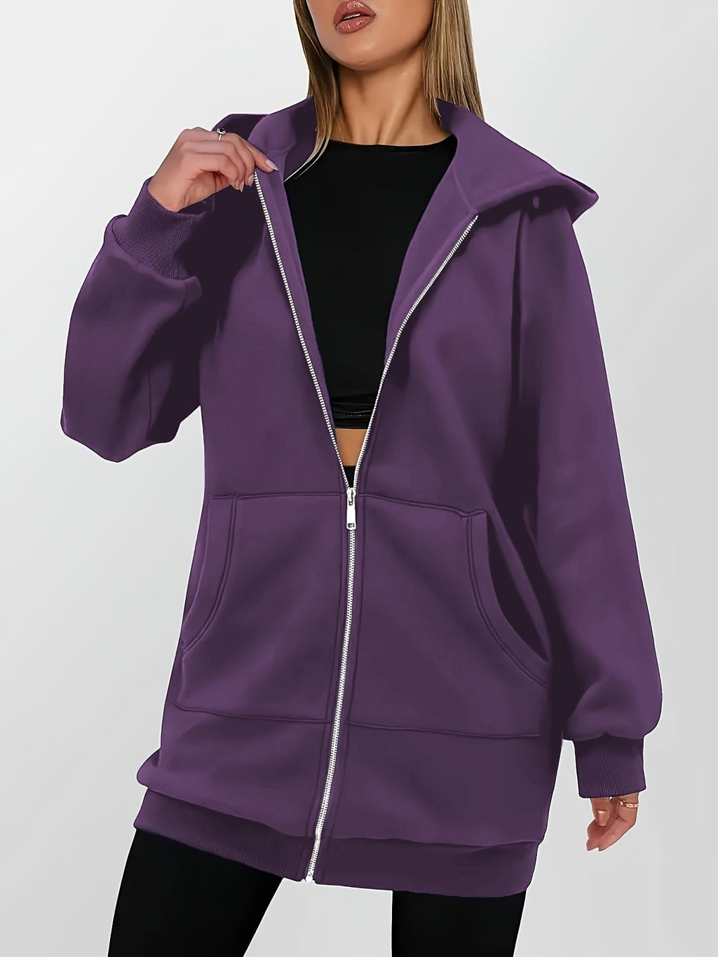 Longline Hooded Zip Jacket in Heather Gray for Casual Wear and Layering