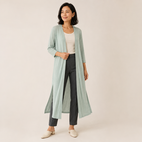 Brunch Ready – Light Grey Longline Open-Front Cardigan