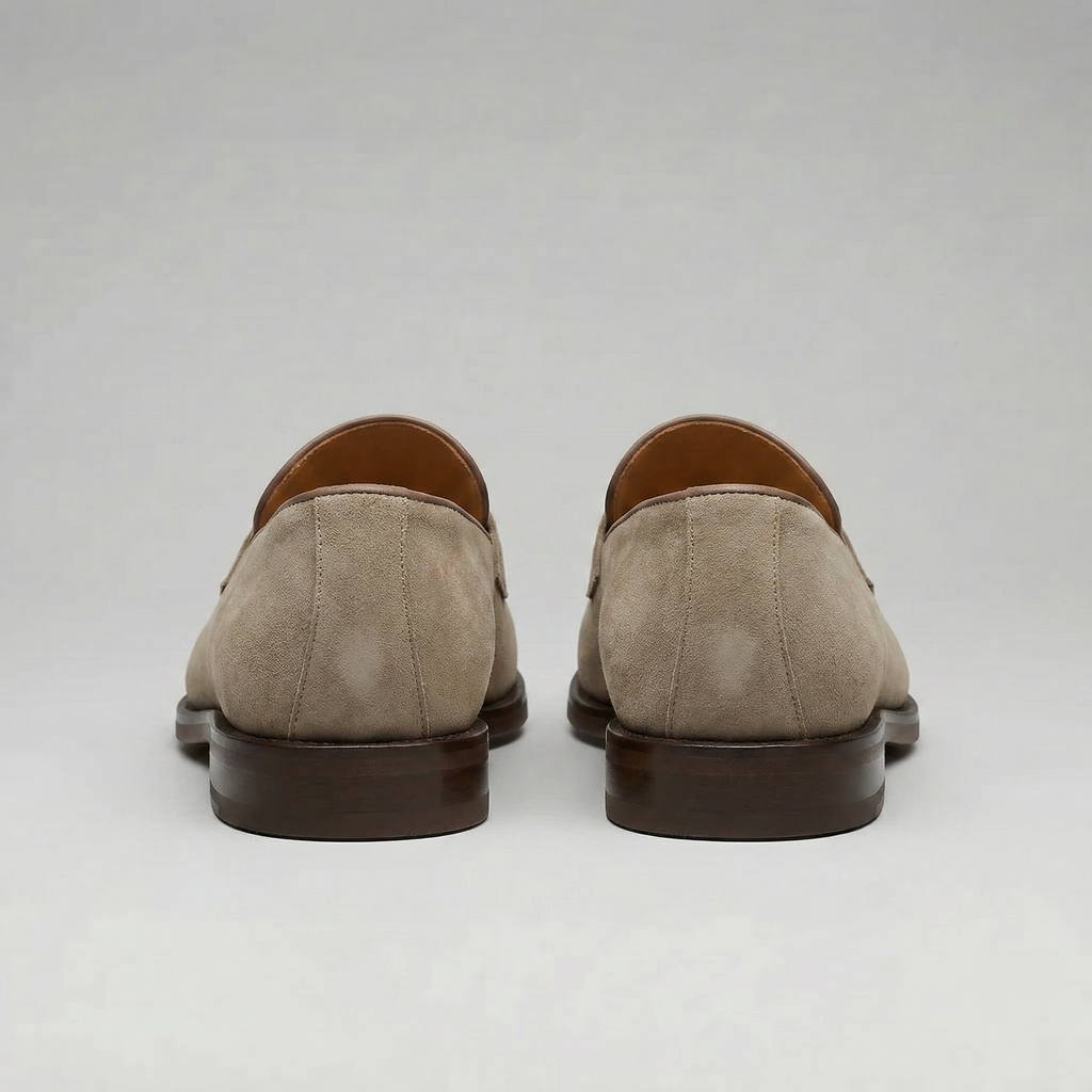 Beige Suede Penny Loafers for Men - Casual Slip-On Shoes for Everyday Wear