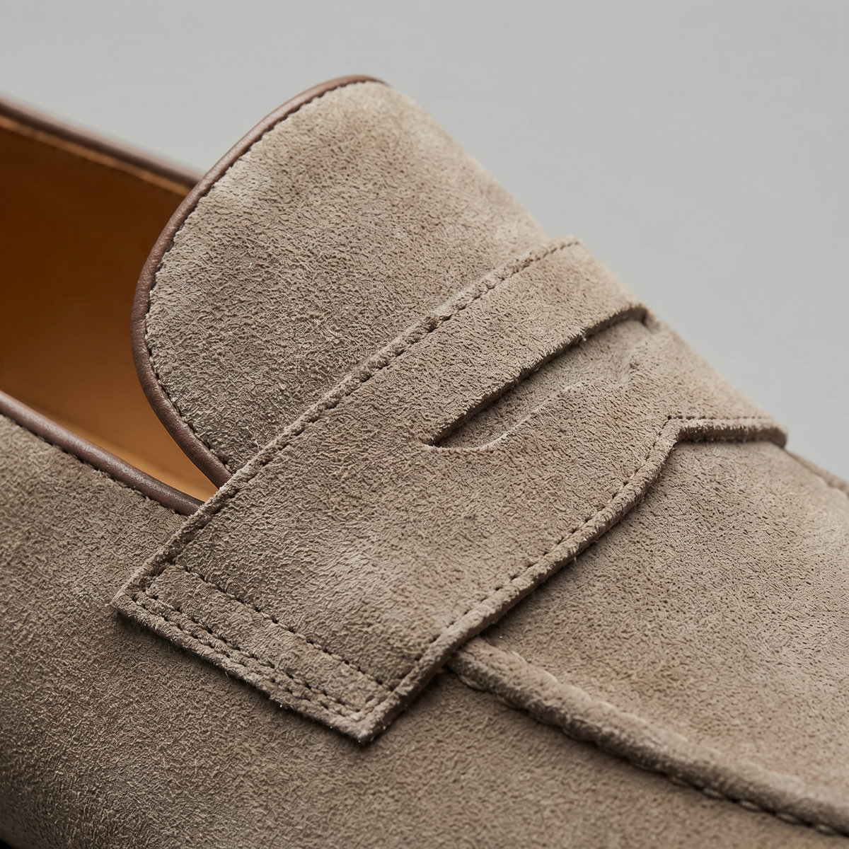 Beige Suede Penny Loafers for Men - Casual Slip-On Shoes for Everyday Wear