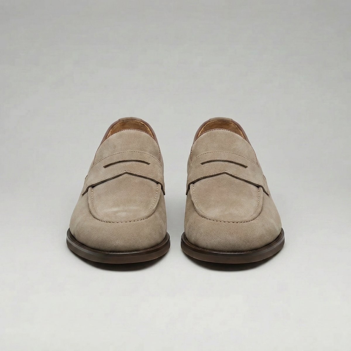 Beige Suede Penny Loafers for Men - Casual Slip-On Shoes for Everyday Wear