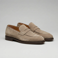Beige Suede Penny Loafers for Men - Casual Slip-On Shoes for Everyday Wear