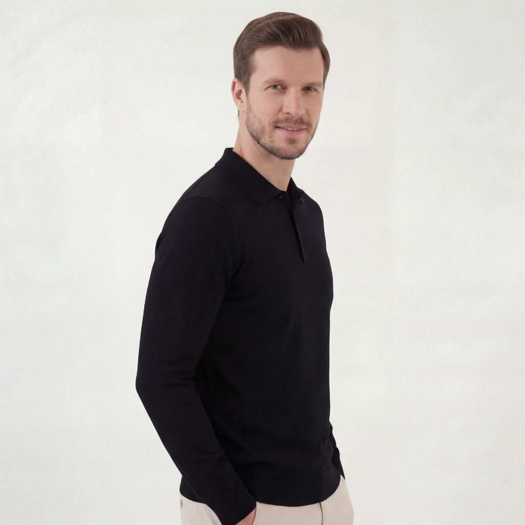Classic Black Polo Shirt for Men - Cotton Blend Short Sleeve Casual Wear