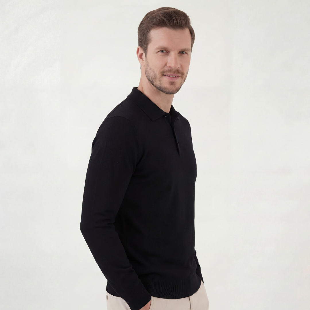 Classic Black Polo Shirt for Men - Cotton Blend Short Sleeve Casual Wear