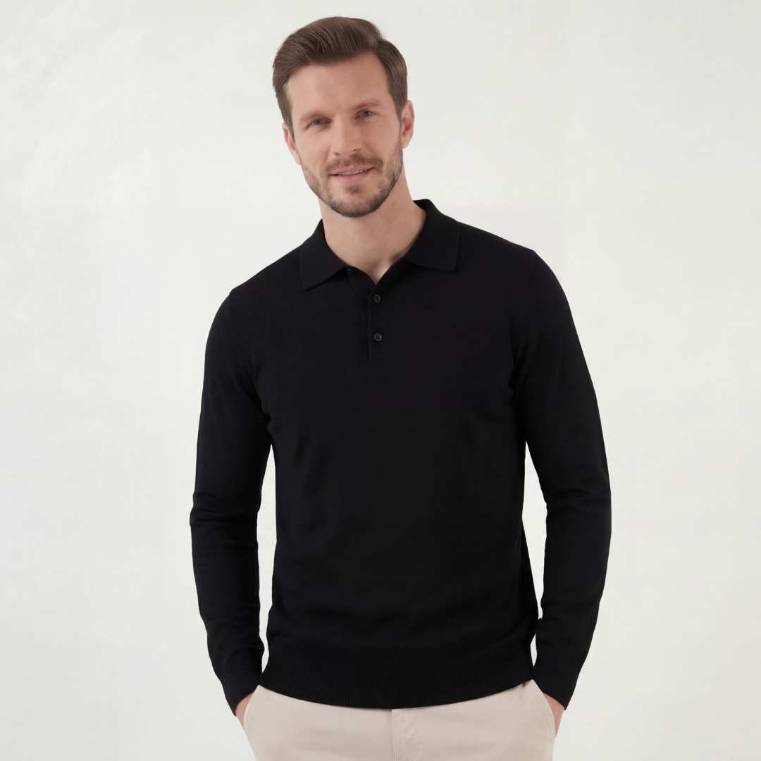 Classic Black Polo Shirt for Men - Cotton Blend Short Sleeve Casual Wear
