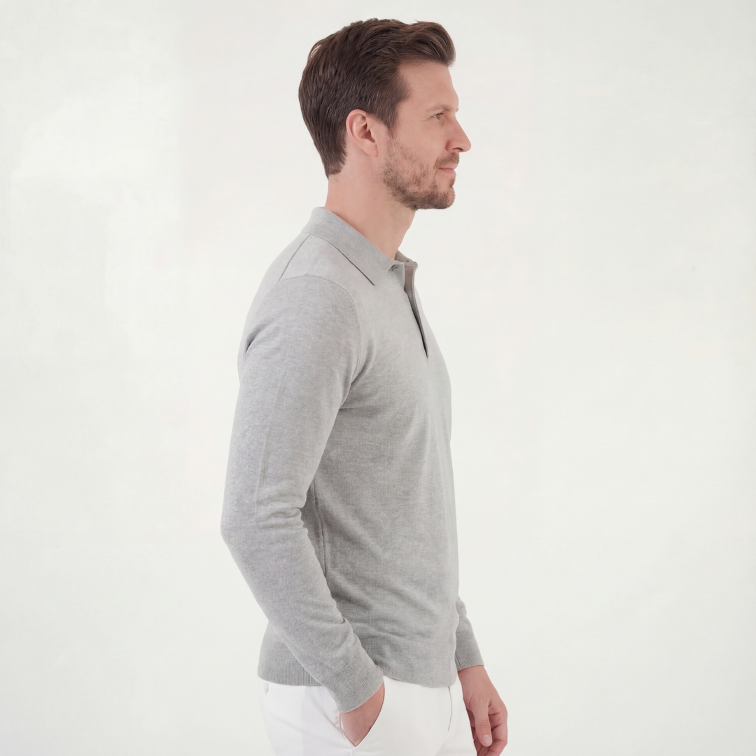 Classic Grey Polo Shirt - Cotton Blend - Casual Wear - Men's Apparel