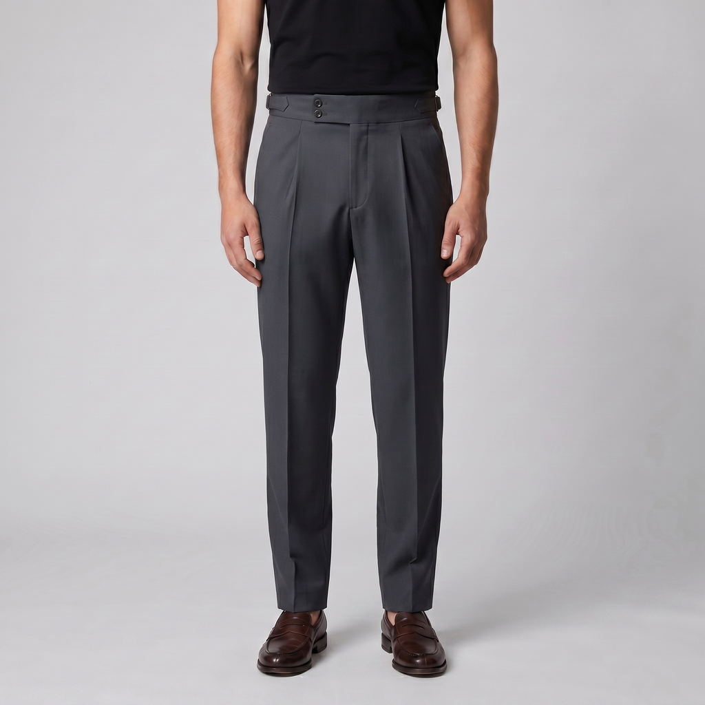 High Waist Tailored Fit Men's Formal Trousers - Dress Pants for Office Wear