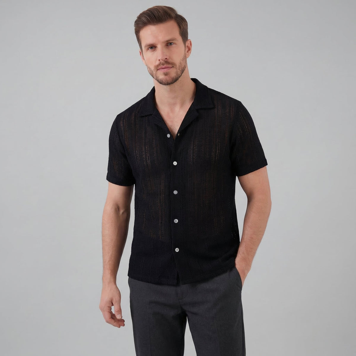 Lightweight Summer Button-Down Shirt for Men - Breathable Cotton Fabric