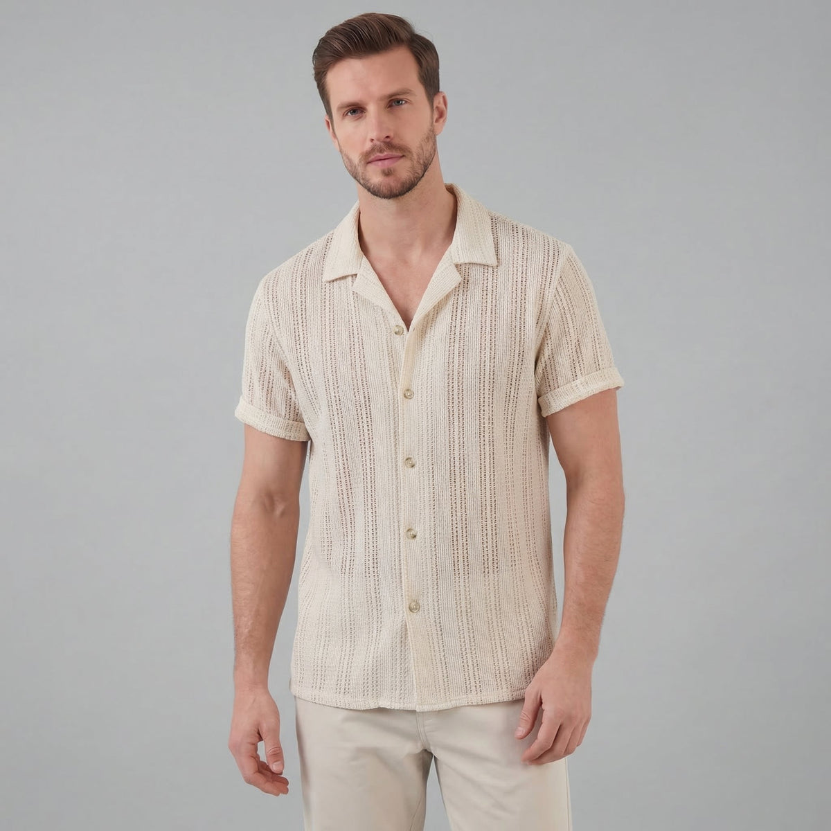 Lightweight Summer Button-Down Shirt for Men - Breathable Cotton Fabric
