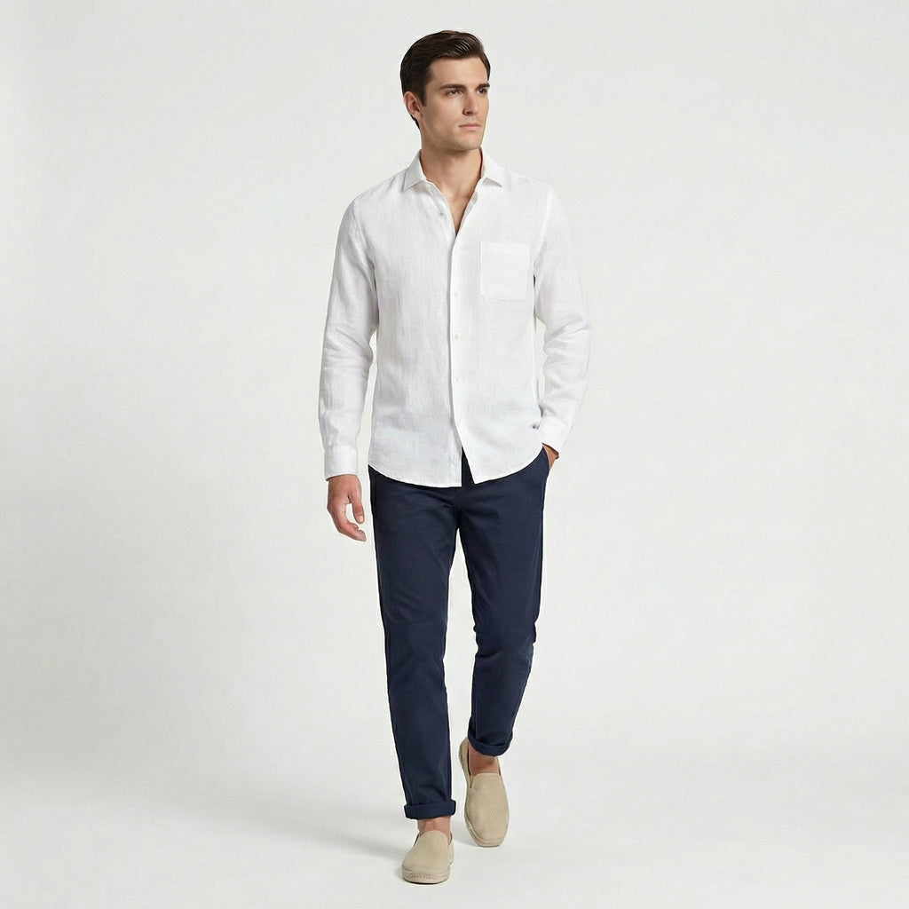 Linen Long Sleeve Shirt for Men - Casual Lightweight Summer Wear