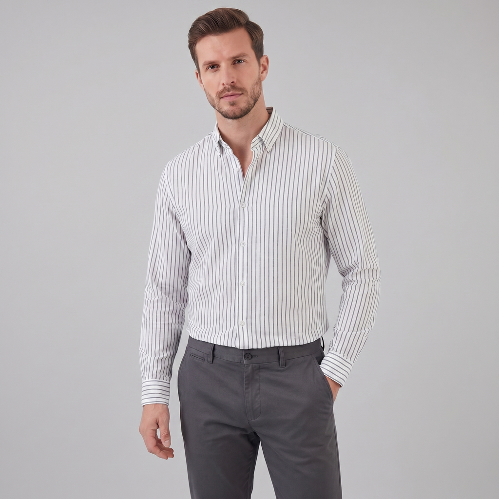 Linen Vertical Stripe Dress Shirt for Men - Casual or Formal Wear