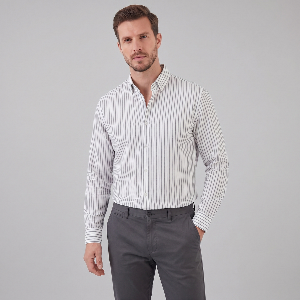 Linen Vertical Stripe Dress Shirt for Men - Casual or Formal Wear