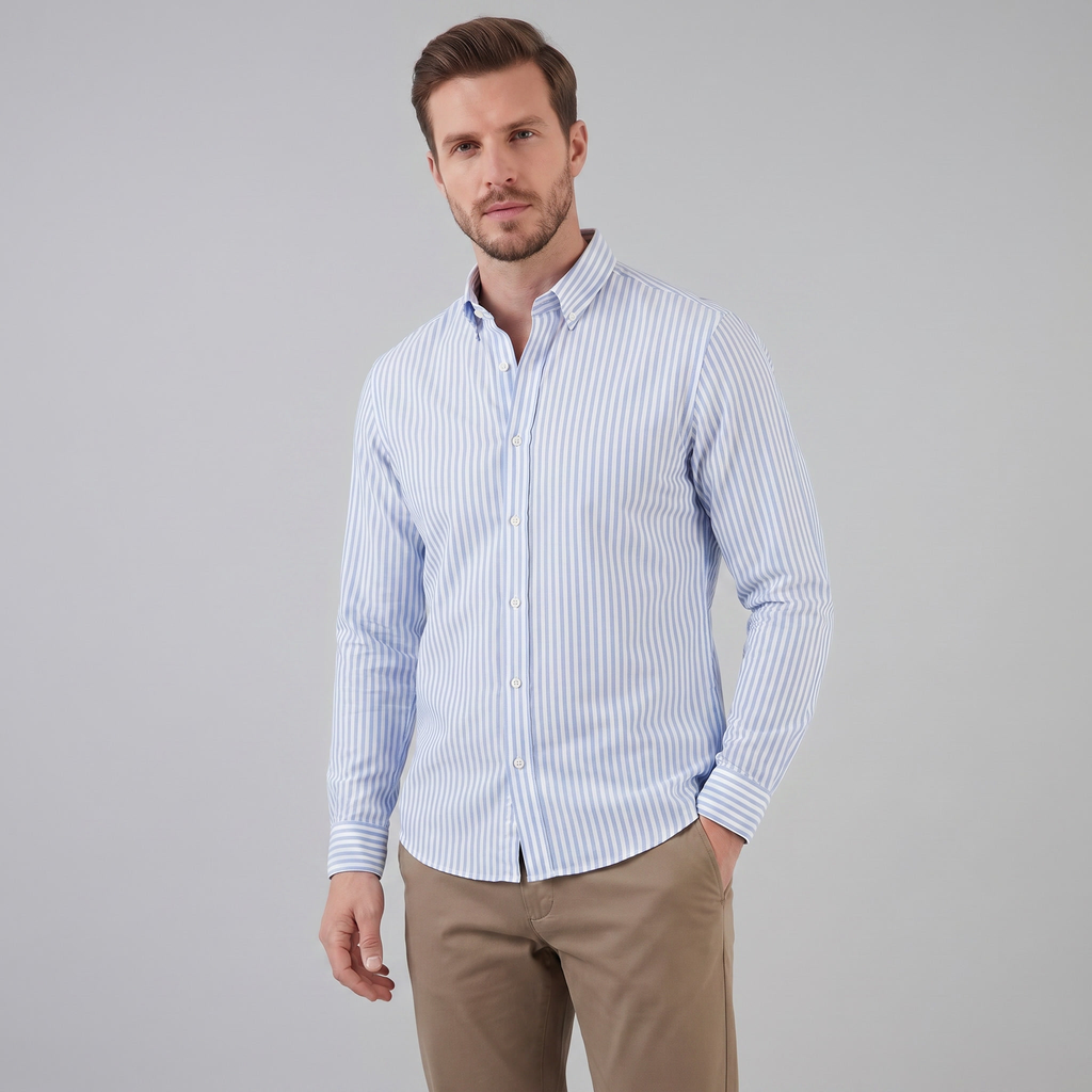Linen Vertical Stripe Dress Shirt for Men - Casual or Formal Wear