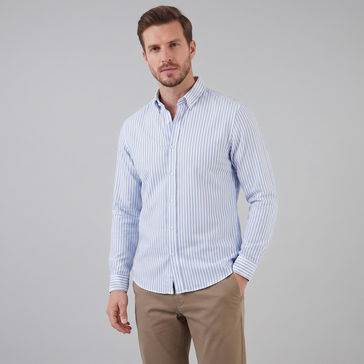 Linen Vertical Stripe Dress Shirt for Men - Casual or Formal Wear