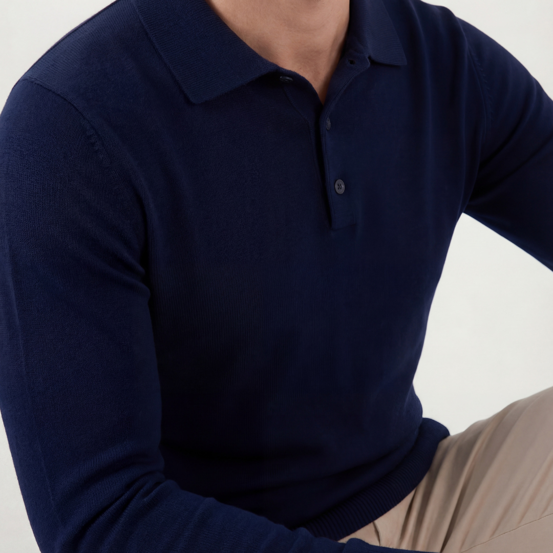 Men's Blue Cotton Classic Polo Shirt for Casual Wear