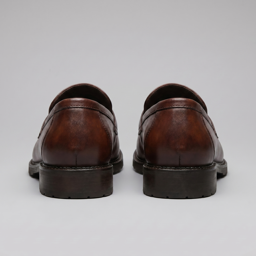 Men's Brogue Penny Loafers - Leather Casual Dress Shoes for Everyday Wear