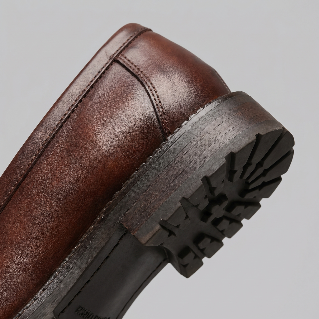 Men's Brogue Penny Loafers - Leather Casual Dress Shoes for Everyday Wear