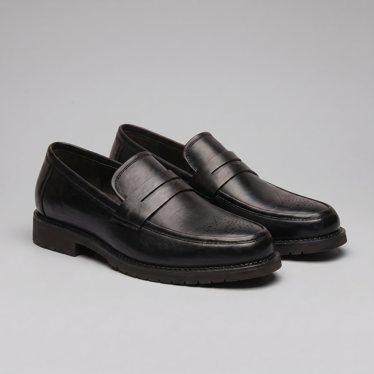 Men's Brogue Penny Loafers - Leather Casual Dress Shoes for Everyday Wear