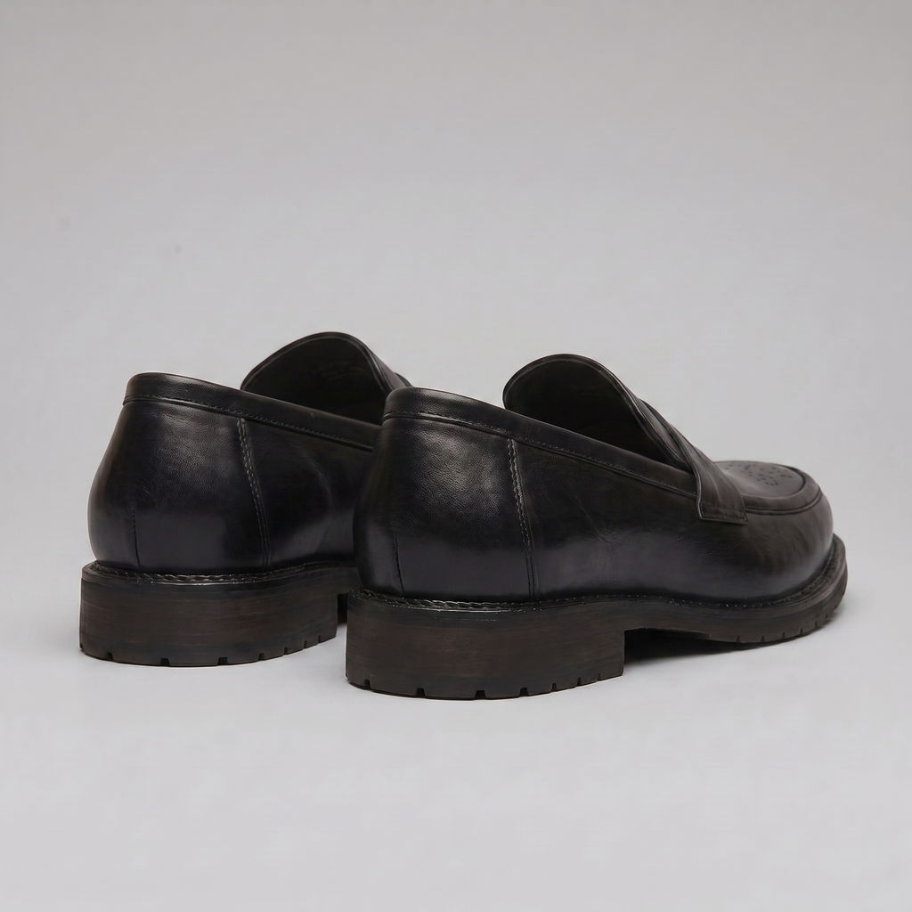 Men's Brogue Penny Loafers - Leather Casual Dress Shoes for Everyday Wear