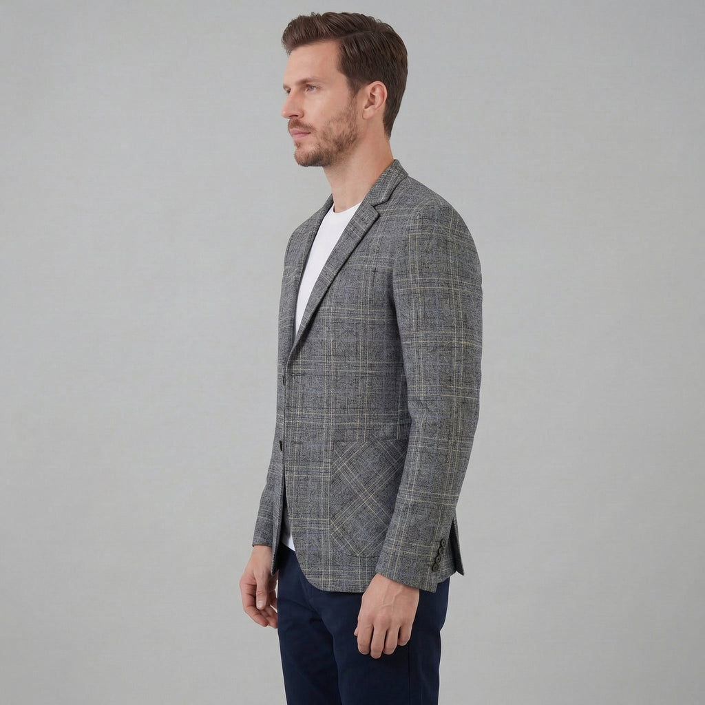 Men's Checked Blazer Jacket - Lightweight Fabric - Smart Casual Wear