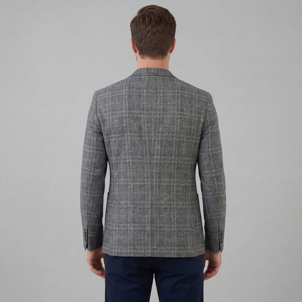 Men's Checked Blazer Jacket - Lightweight Fabric - Smart Casual Wear