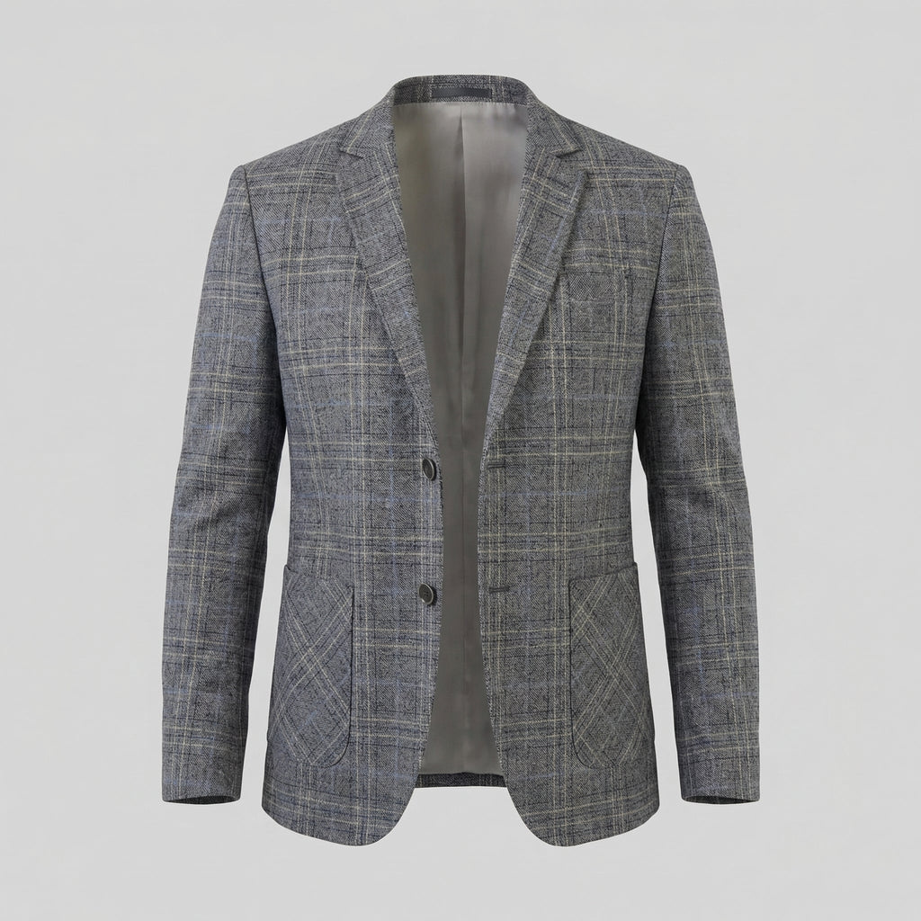 Men's Checked Blazer Jacket - Lightweight Fabric - Smart Casual Wear