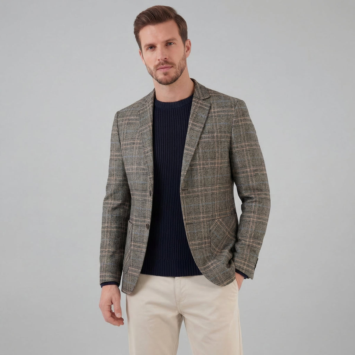 Men's Checked Blazer Jacket - Lightweight Fabric - Smart Casual Wear