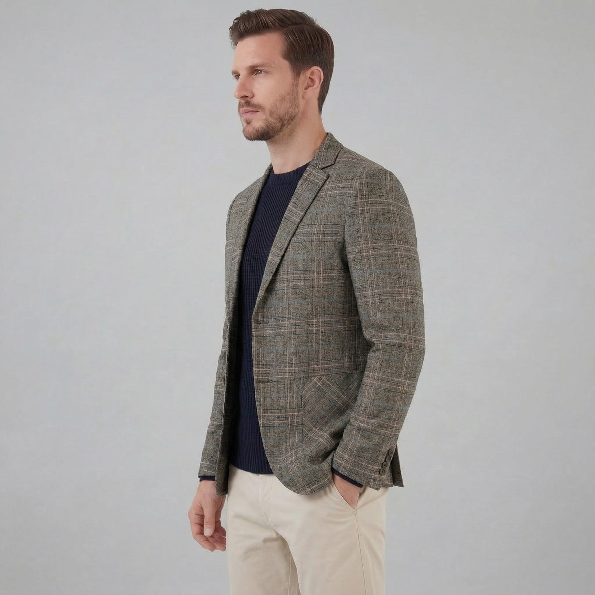 Men's Checked Blazer Jacket - Lightweight Fabric - Smart Casual Wear