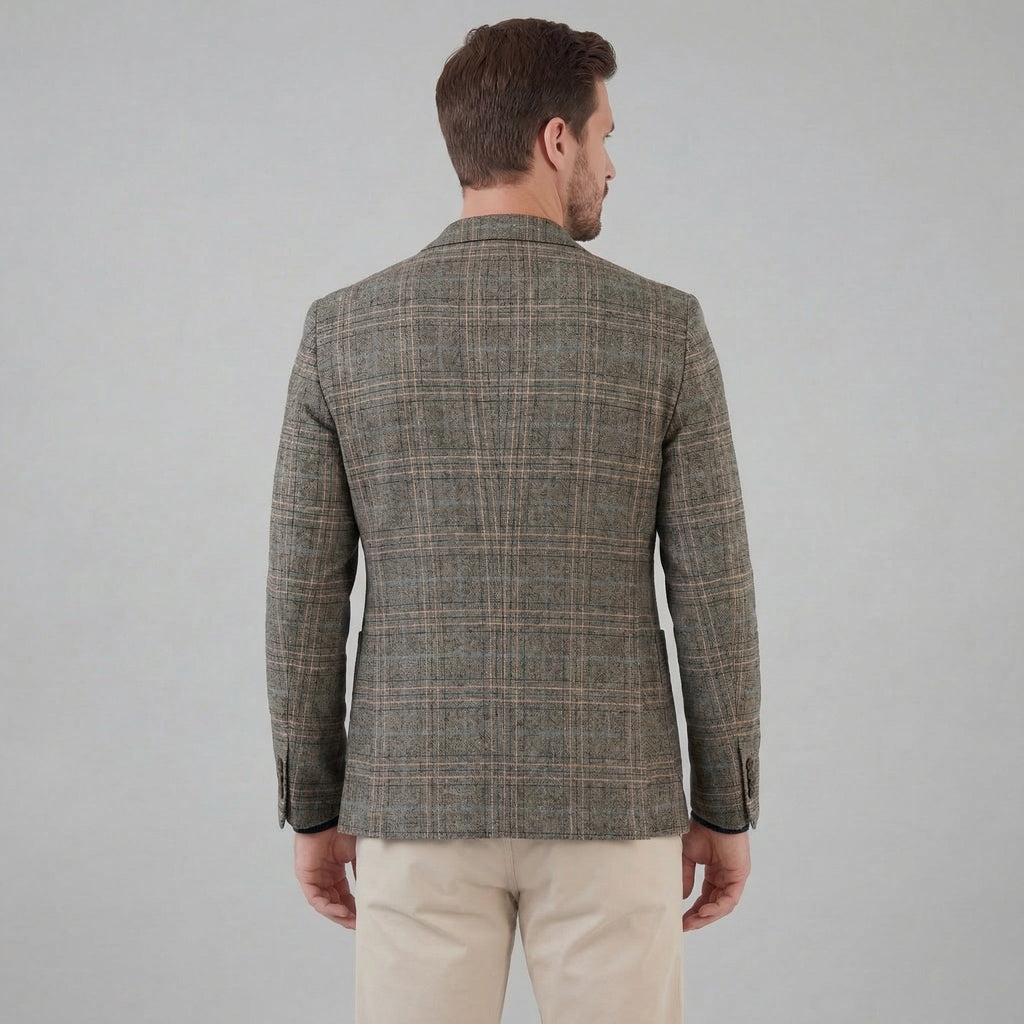 Men's Checked Blazer Jacket - Lightweight Fabric - Smart Casual Wear