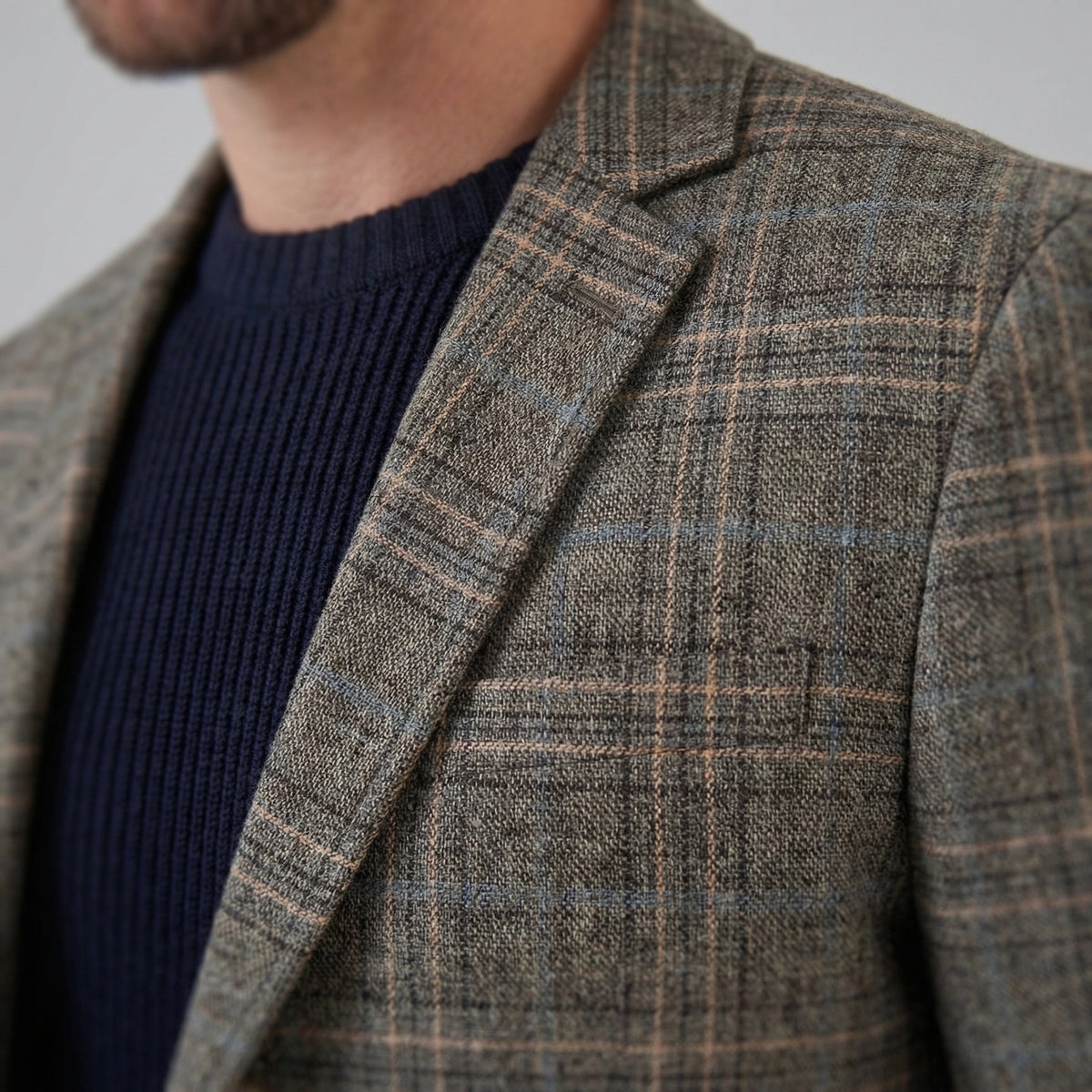 Men's Checked Blazer Jacket - Lightweight Fabric - Smart Casual Wear