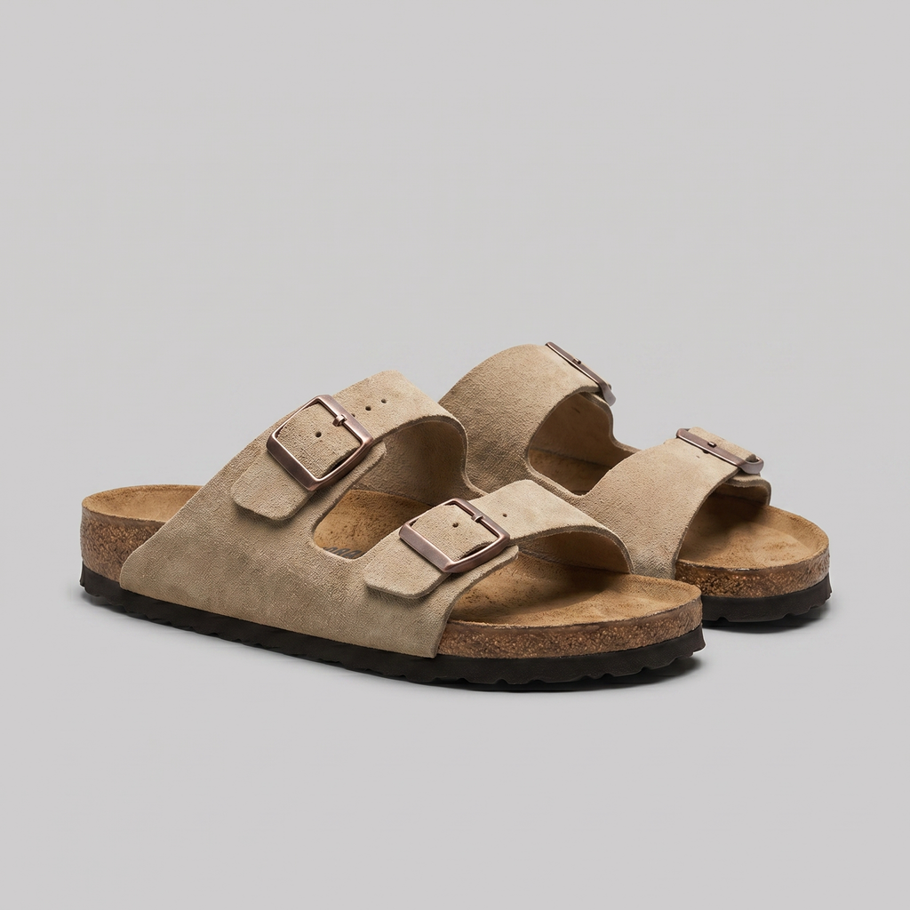 Men's Double-Buckle Leather Sandals for Casual Summer Wear
