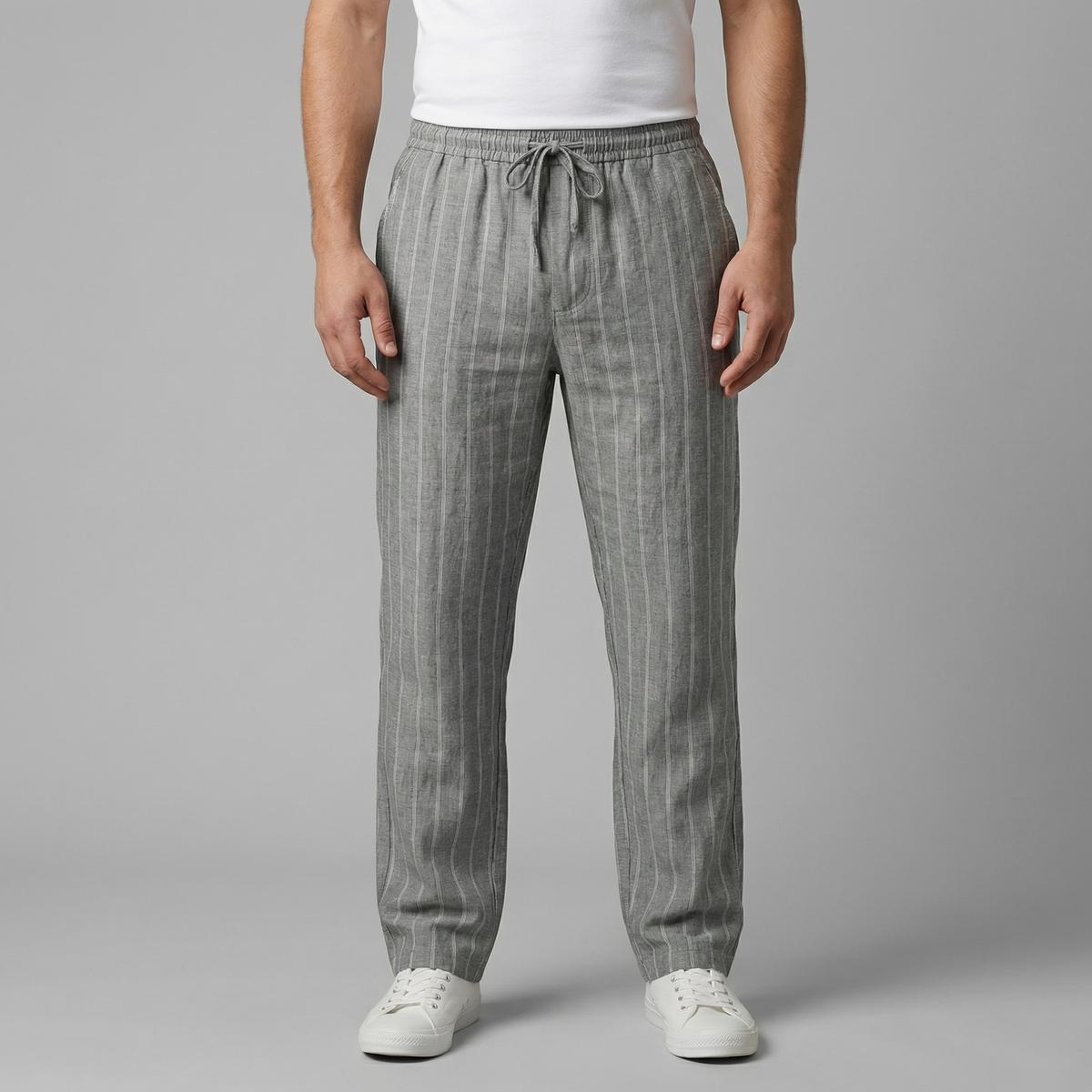 Men's Drawstring Waist Trousers - Comfortable Casual Pants for Everyday Wear