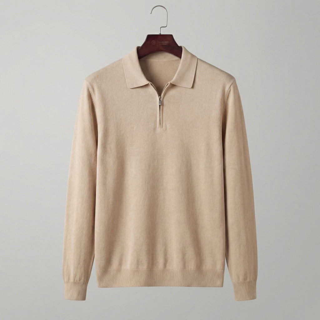 Men's Half Zip Polo Shirt - Lightweight Cotton Blend - Casual Wear - Various Colors