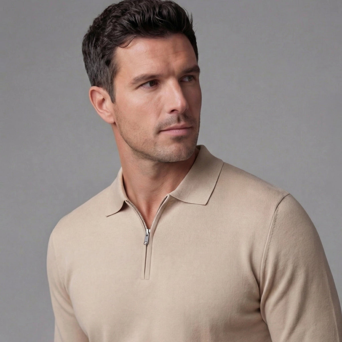 Men's Half Zip Polo Shirt - Lightweight Cotton Blend - Casual Wear - Various Colors