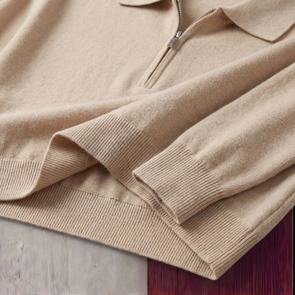 Men's Half Zip Polo Shirt - Lightweight Cotton Blend - Casual Wear - Various Colors