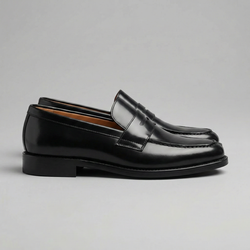 Men's Leather Penny Loafers - Classic Slip-On Dress Shoes for Casual or Formal Wear