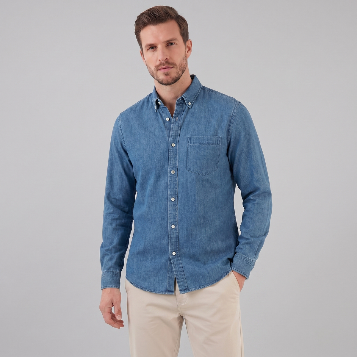Men's Long Sleeve Cotton Dress Shirt for Casual or Formal Wear