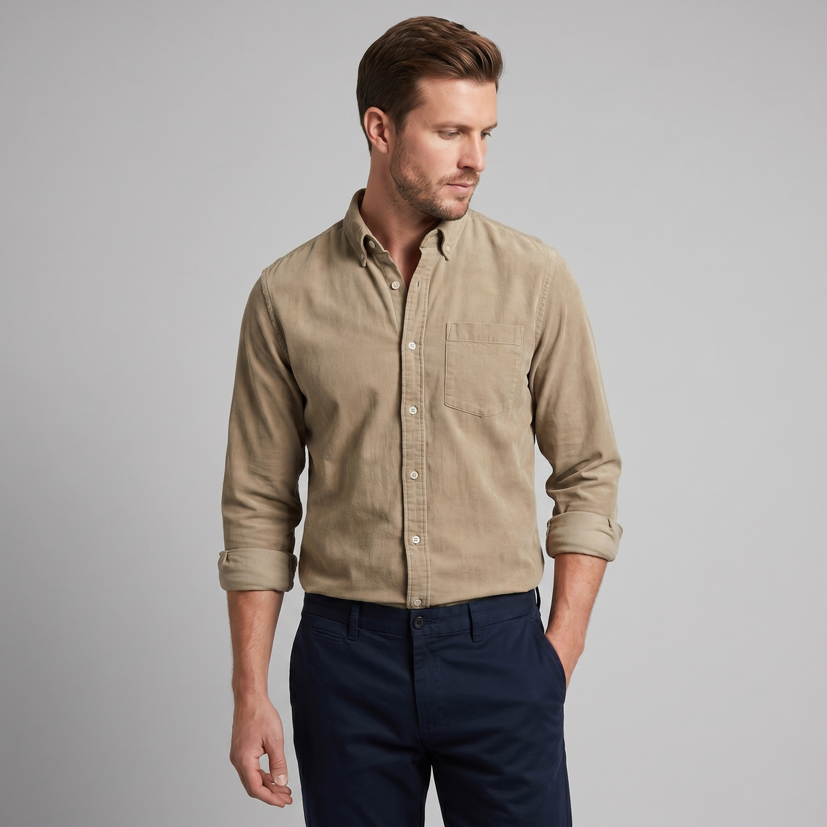 Men's Long Sleeve Cotton Dress Shirt for Casual or Formal Wear