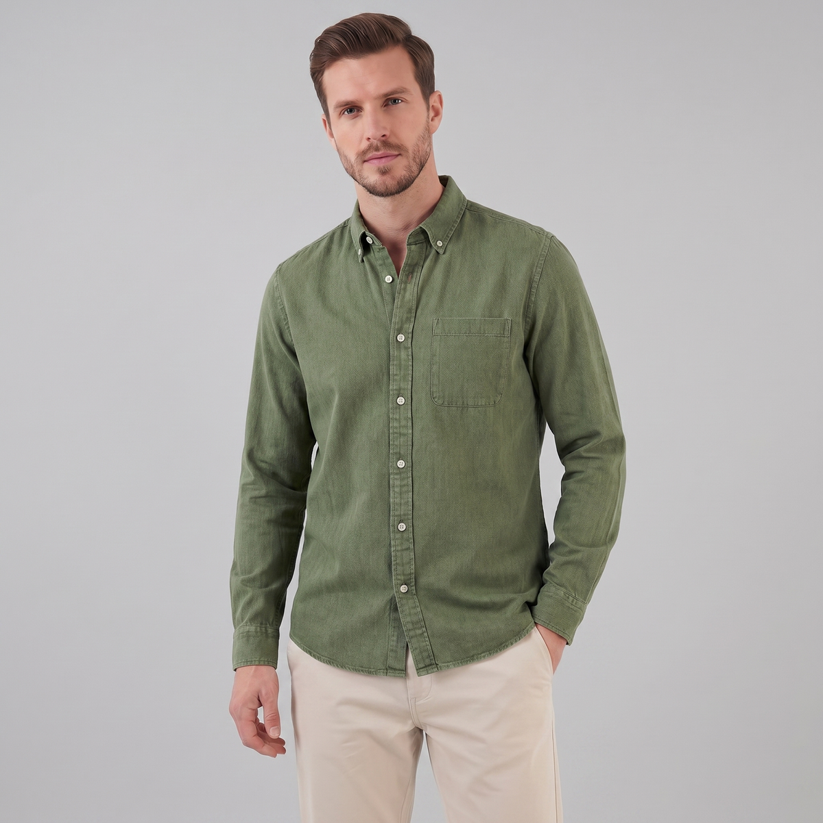 Men's Long Sleeve Cotton Dress Shirt for Casual or Formal Wear