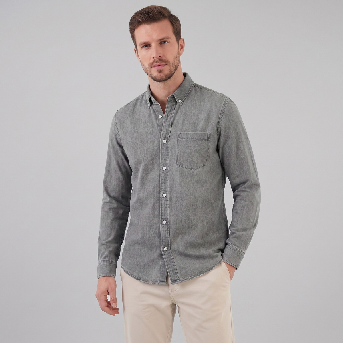 Men's Long Sleeve Cotton Dress Shirt for Casual or Formal Wear