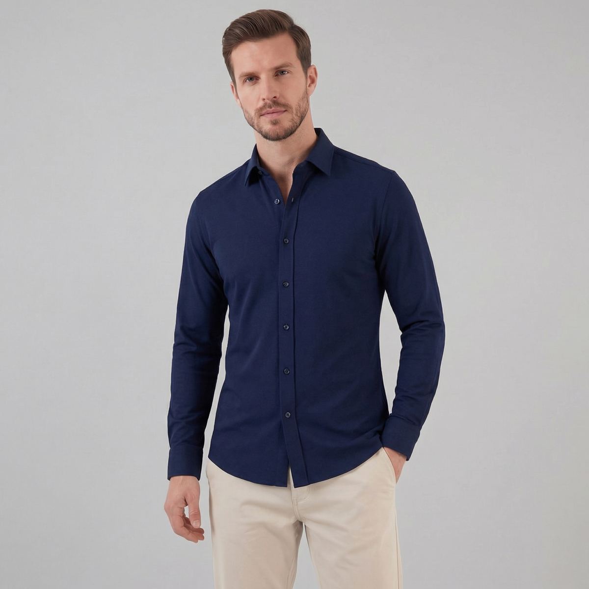 Men's Long Sleeve Cotton Dress Shirt for Formal and Business Wear