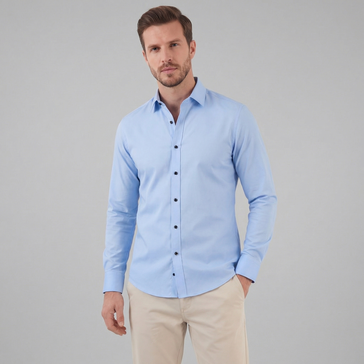 Men's Long Sleeve Cotton Dress Shirt for Formal and Business Wear