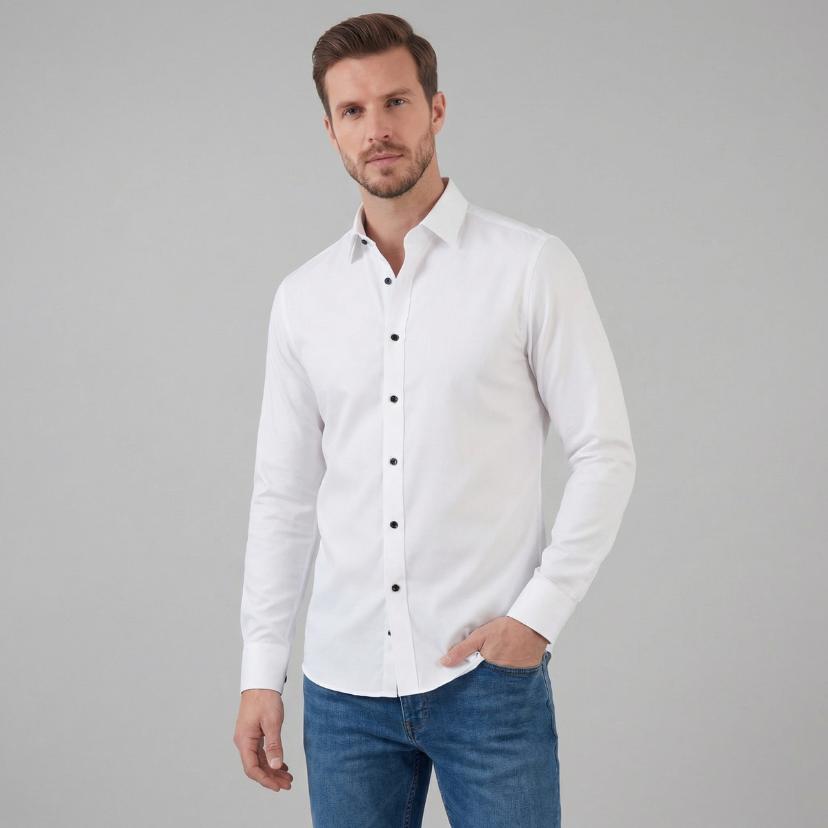 Men's Long Sleeve Cotton Dress Shirt for Formal and Business Wear