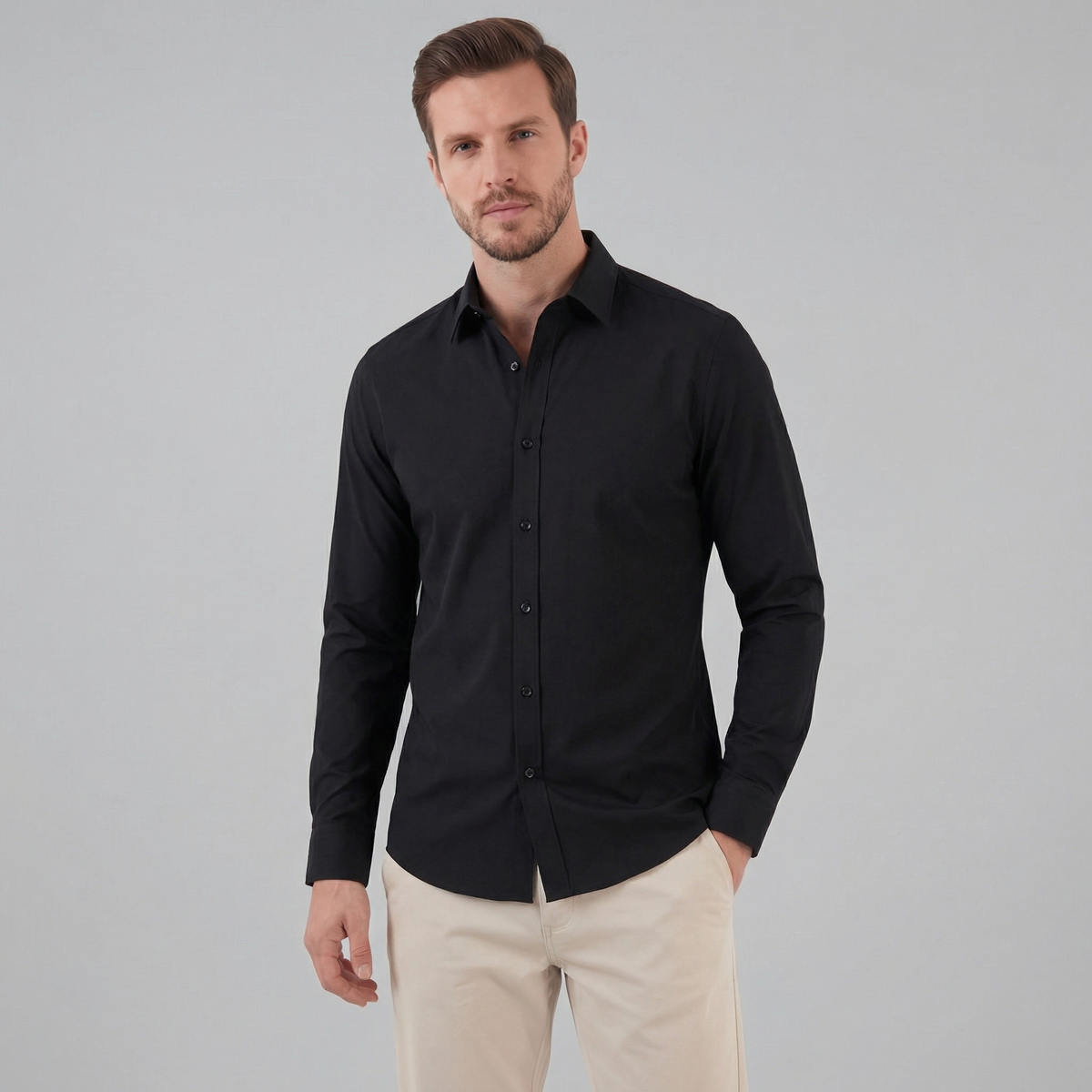 Men's Long Sleeve Cotton Dress Shirt for Formal and Business Wear