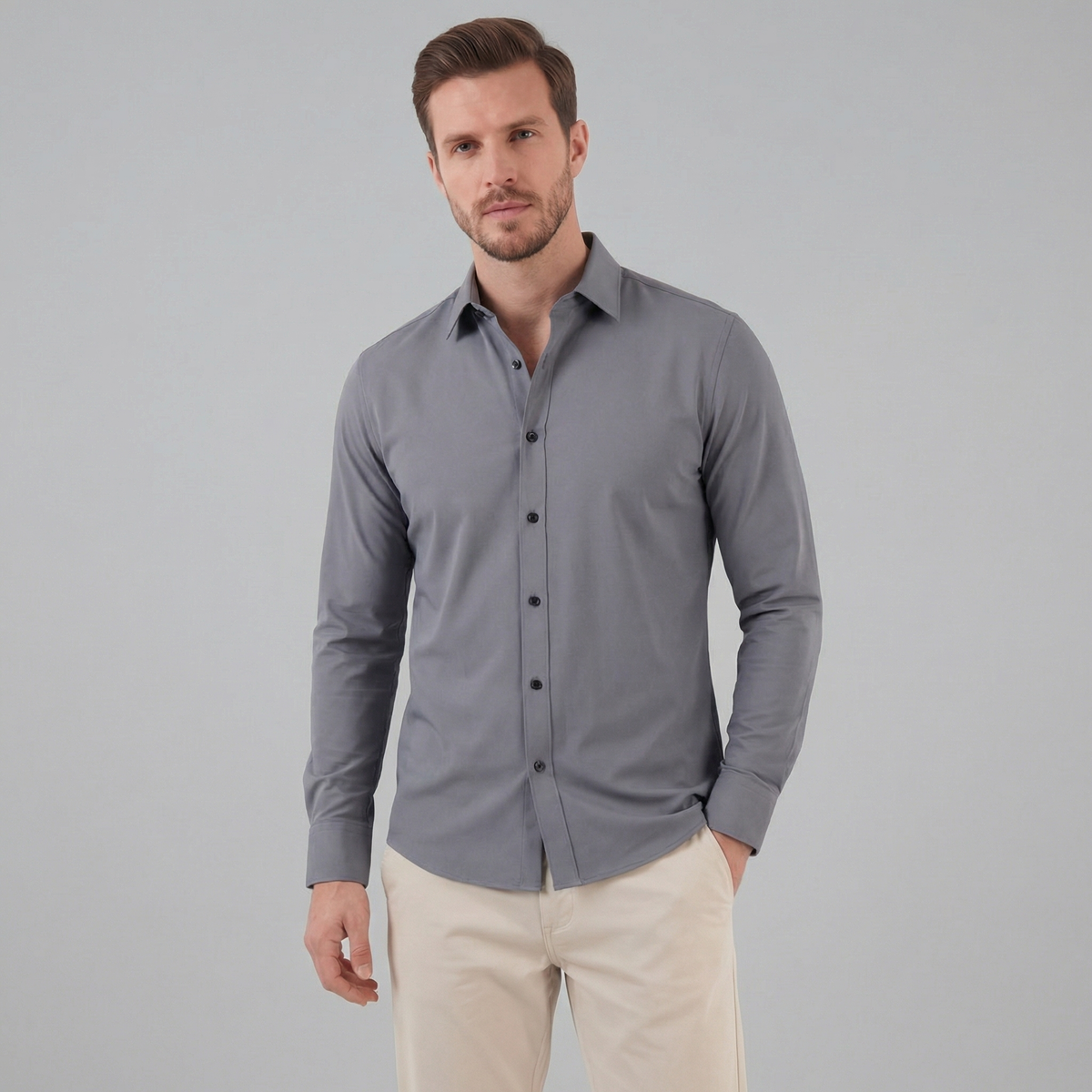 Men's Long Sleeve Cotton Dress Shirt for Formal and Business Wear