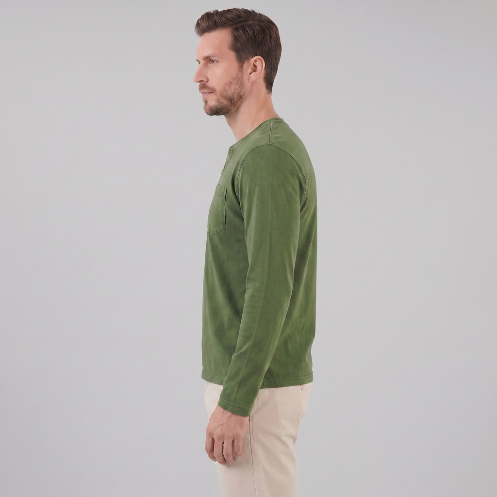 Men's Long Sleeve Cotton Henley Shirt for Casual Wear